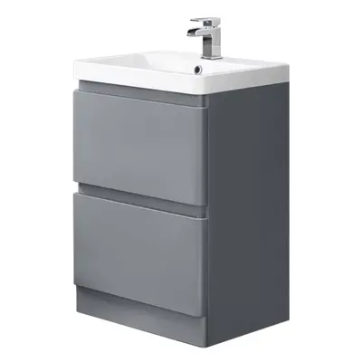 NRG 600mm Floor Standing Drawer Vanity Unit Basin Storage Bathroom Furniture Gloss Grey