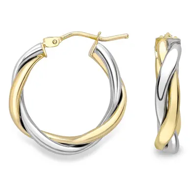 Jewelco London 9ct White & Yellow Gold Double Triangular Twist Hoop Earrings - ERNR02617