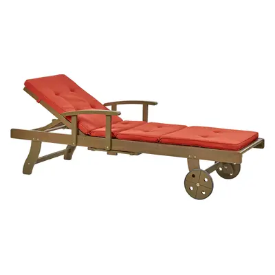 Sun Lounger with Cushion Wood Red AMANTEA