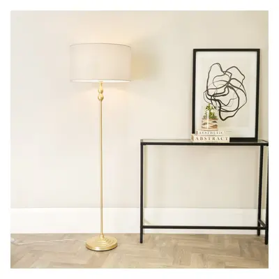 ValueLights Maggie Gold Floor Lamp with White Shade and LED Bulb