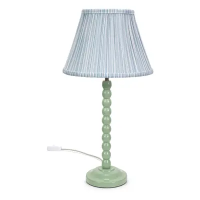 ValueLights Bobbins Blue Stripe Shade Sage Green Table Lamp and Bulb