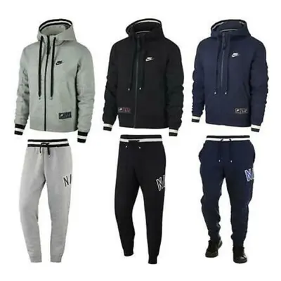 (XL, Blue) Nike Air Mens Tracksuit Zip Logo Hoodie Bottoms