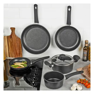 5 Pcs Casserole Pots Saucepan 3x Frying Pans Induction Cookware Set