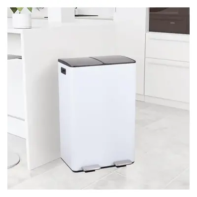 (60L White) 60L Recycling Bin x 30L Compartment Waste Recycling Bin For Home Kitchen Steel