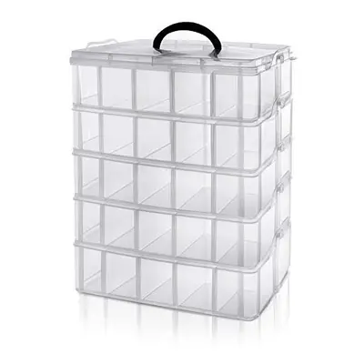 5 Tier Tall Clear Transparent Plastic Stackable Storage Box Adjustable Compartment Slots Maximum