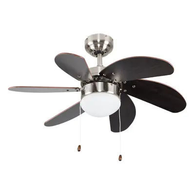 Silver Chrome & Wood 30" / 76cm Modern Blade Ceiling Fan with Flush Light