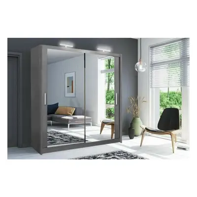 (Grey, cm) Sliding Mirror Door Wardrobe | Milan