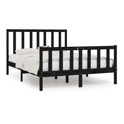 vidaXL Solid Wood Bed Frame Black 140x190 cm Bedroom Wooden Bedstead Bed Base