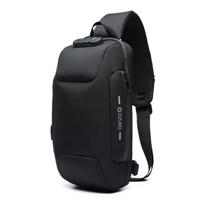 (Black) Waterproof USB External Charging Anti-theft Crossbody Chest Bag