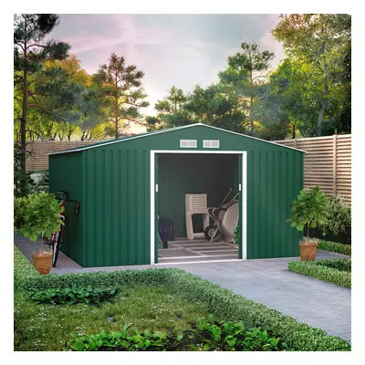 (11x10, Dark Green) BillyOh Ranger Apex Metal Shed With Foundation Kit