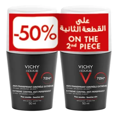 Vichy Homme 72HR Antiperspirant Deo Roll-On Promo Pack Optimal Tolerance Long-Lasting Protection