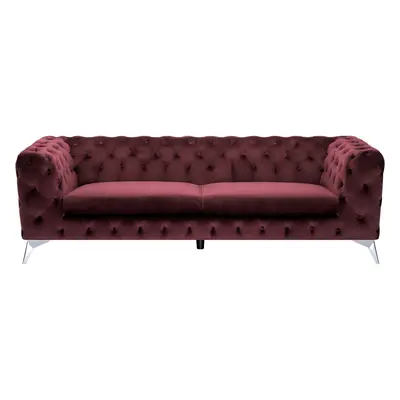 3 Seater Velvet Fabric Sofa Dark Red SOTRA