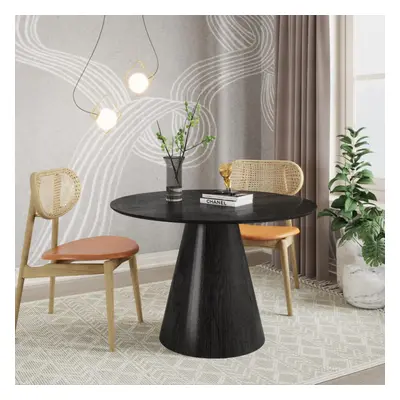 Oscura Black Round Wood Grain Effect Dining Table