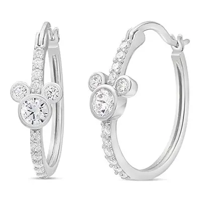 Disney Jewelry for Women Mickey or Minnie Mouse Sterling Silver Cubic Zirconia Hoop Earrings