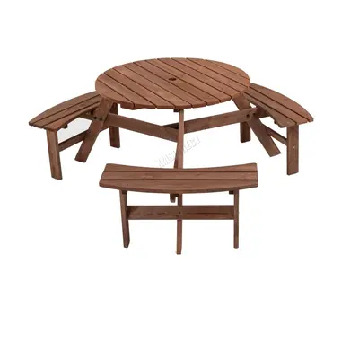 BIRCHTREE Garden Patio Picnic Wooden Round Table Bench Set Seat Outdoor Brown