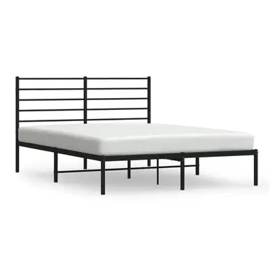 (black, x cm/with headboard) vidaXL Metal Bed Frame with Headboard Bed Base Mattress Foundation 