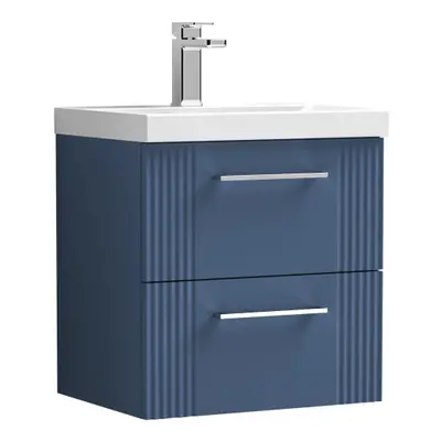 Retro Drawer Wall Hung Vanity Unit with Thin-Edge Tap Hole Ceramic Basin - 500mm - Satin Blue - 