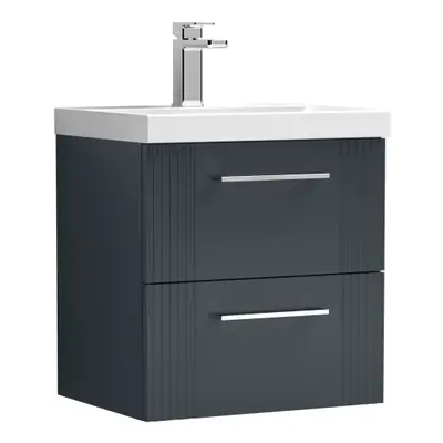 Retro Drawer Wall Hung Vanity Unit with Thin-Edge Tap Hole Ceramic Basin - 500mm - Satin Soft Bl