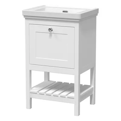 Traditional Furniture Floor Standing Drawer Vanity & Tap Hole Fireclay Basin, 500mm, Pure White