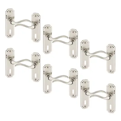 (6x Satin Nickel Keyhole) Constance Metal Lever Latch Door Handles Set