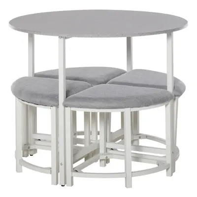 HOMCOM Modern Round Dining Table Set with Upholstered Stools, Dining