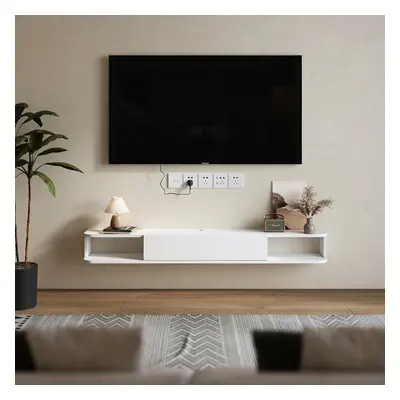 (White) 140cm Floating TV Unit Cabinet Wall Mounted TV Stand With Storage Cupboard Shelf