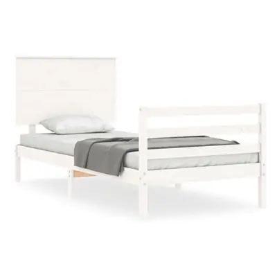 (white, x cm) vidaXL Bed Frame Bed Base Wooden Bed with Headboard White King Size Solid Wood