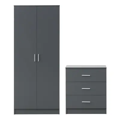 Rio Costa Duo Bedroom Furniture Set Dark Grey Wardrobe + Drawer Chest