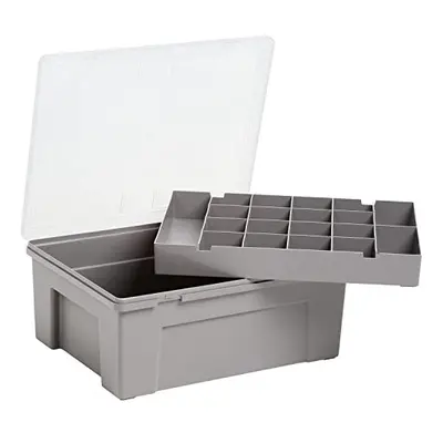 5.04.01 38cm Plastic Organiser Box with Division Tray, Soft Grey