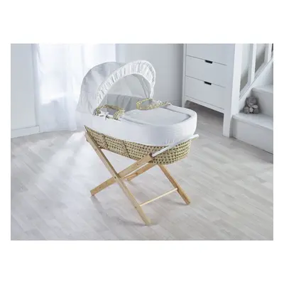 White Waffle Palm Moses Basket with Folding Stand - Opal Natural