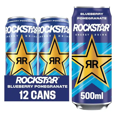 (Pack OF 24) Rockstar Energy Drink, Blueberry Pomegranate 500ml