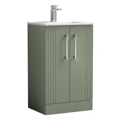 Retro Door Floor Standing Vanity Unit with Minimalist Tap Hole Ceramic Basin - 500mm - Satin Gre