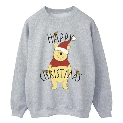 (4XL, Sports Grey) Disney Mens Winnie The Pooh Happy Christmas Holly Sweatshirt