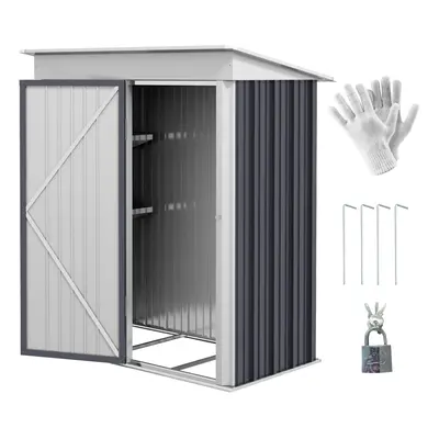 Outsunny Steel Garden Shed, Small Lean-to Shed for Bike, 5x3 ft, Dark Grey