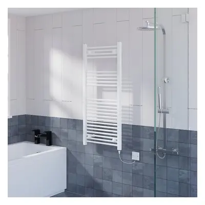 WarmeHaus Prefilled Electric Straight Heated Towel Rail Radiator for Bathroom Kitchen White 1100