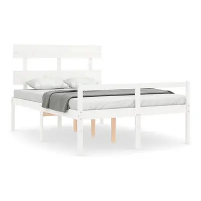 (white, x cm) vidaXL Bed Frame Bedroom Platform Bed Frame Bedstead with Headboard Solid Wood