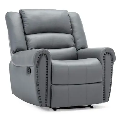 (Grey) Denver Bonded Leather Recliner Armchair W Stud Sofa Home Lounge Chair Reclining