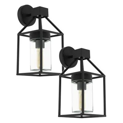 2 PACK IP44 Outdoor Wall Light Black & Square Glass shade 60W E27 Porch Lamp