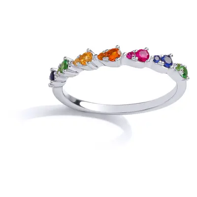 (M) Jewelco London Ladies Rhodium Plated Sterling Silver Multi Colour Cubic Zirconia Rainbow Lil