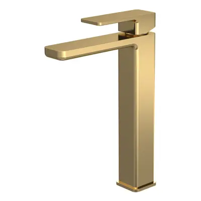 Square High-Rise Mono Basin Mixer Tap - Brushed Brass