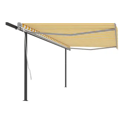 Manual Retractable Awning with Posts 5x3.5 m Yellow and White