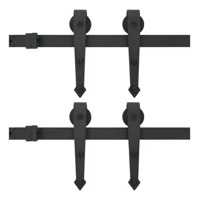 Â vidaXL 2x Sliding Door Hardware Kits Steel Black Hanger Rail Barn Track Frame