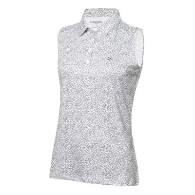 (UK 8, White/Navy) Calvin Klein Womens Crackle Sleeveless Sustainable Golf Polo Shirt