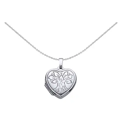 Jewelco London Ladies Sterling Silver Heart Leaves Locket Necklace inch - LK28