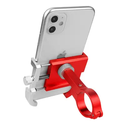 (Silver+Red) Motorcycle Bicycle Handlebar Mobile Phone Holder Vlog Recording Frosted Aluminum