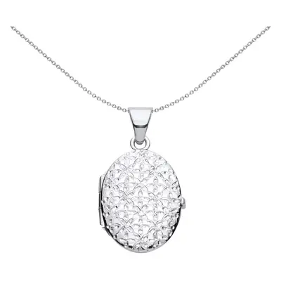 Jewelco London Ladies Sterling Silver Engraved Double Helix Butterfly Quilt Oval Locket Pendant 