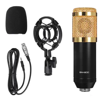 (Gold) Professional Studio Condenser Microphone 3.5mm Wired Sound Recording For Computer Karaoke