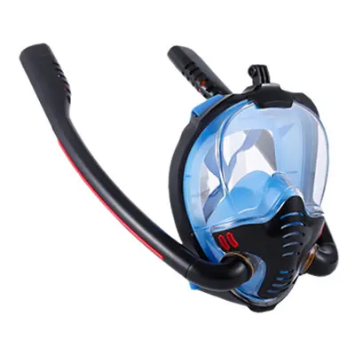 (Black blue, L) Double Tube Snorkeling Mask Silicone Full Dry Diving Mask Swimming Mask Goggles 