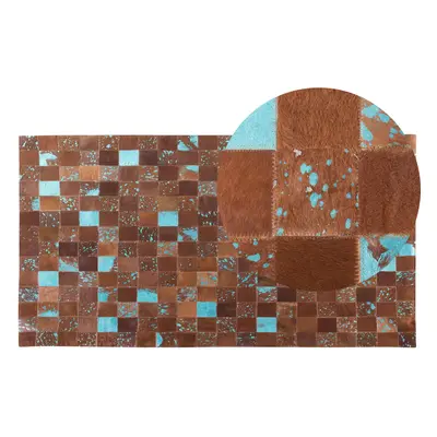 Cowhide Area Rug x cm Brown and Blue ALIAGA