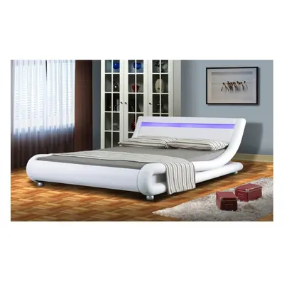 (4ft6 Double, White) Chase LED Faux Leather Bed Frame